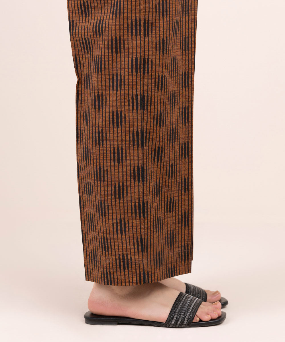 Women's Pret Cambric Brown Printed Straight Pants