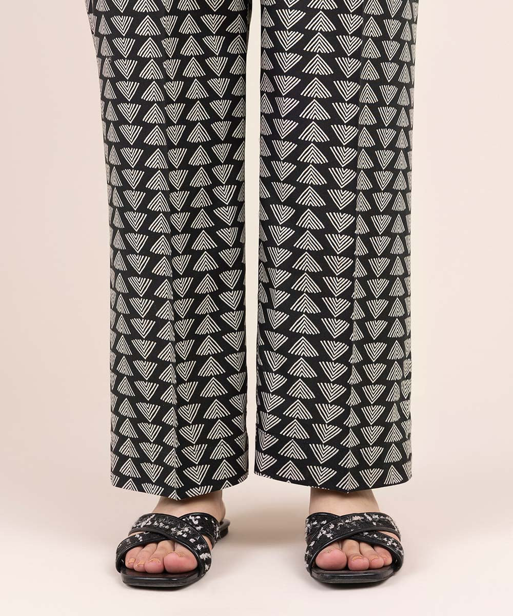 Women's Pret Cambric Black Printed Straight Pants