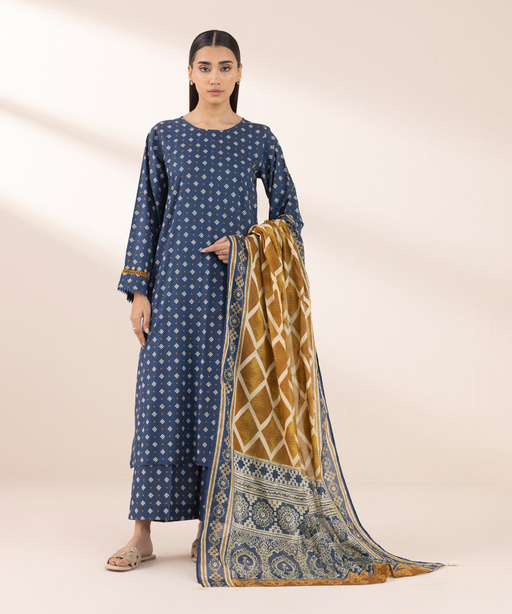 Lawn Blue Printed Dupatta