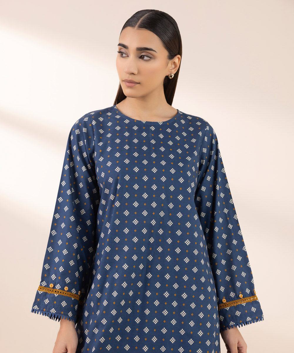 Women's Pret Cambric Blue Printed A-Line Shirt