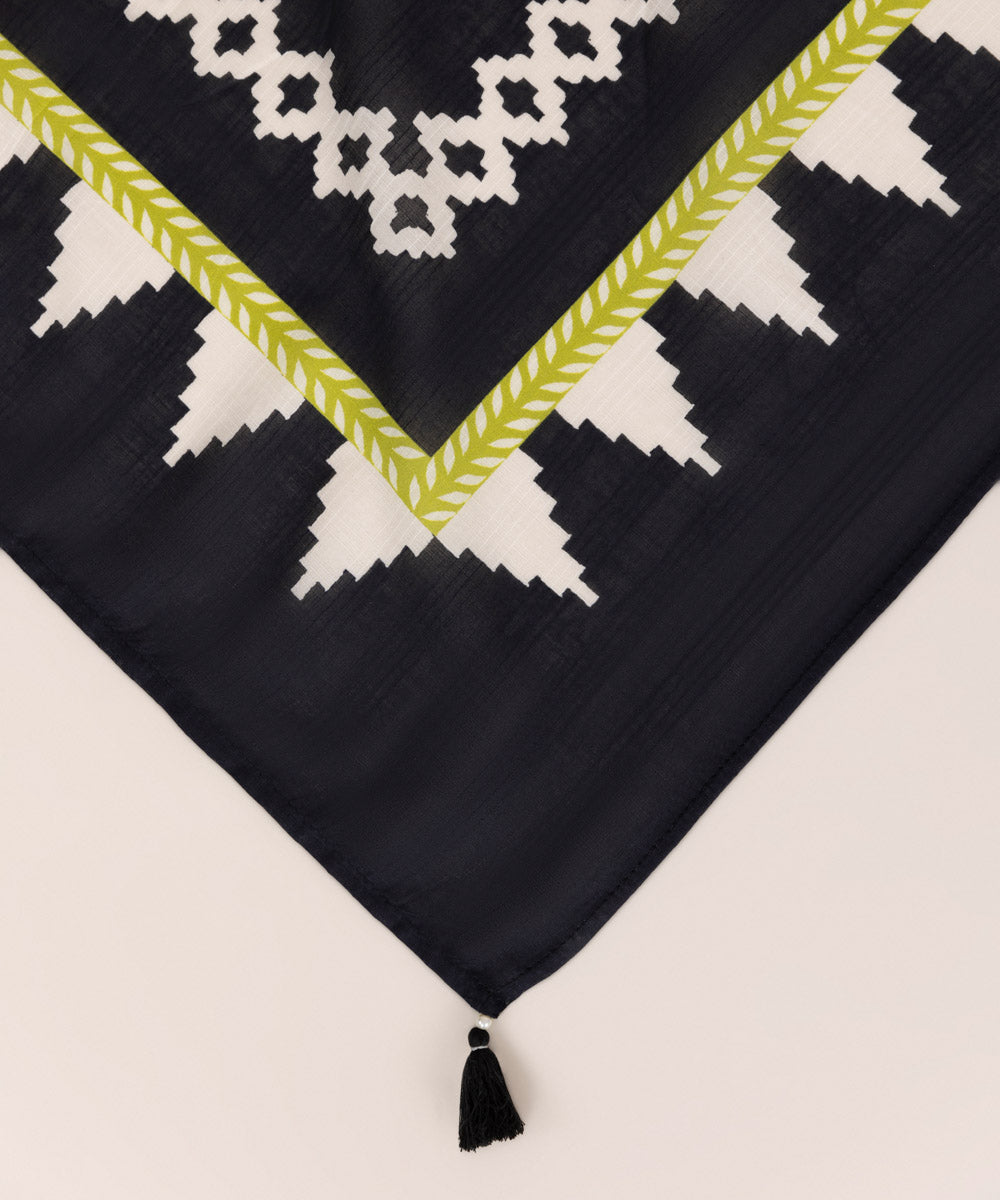 Textured Voile Black Printed Dupatta