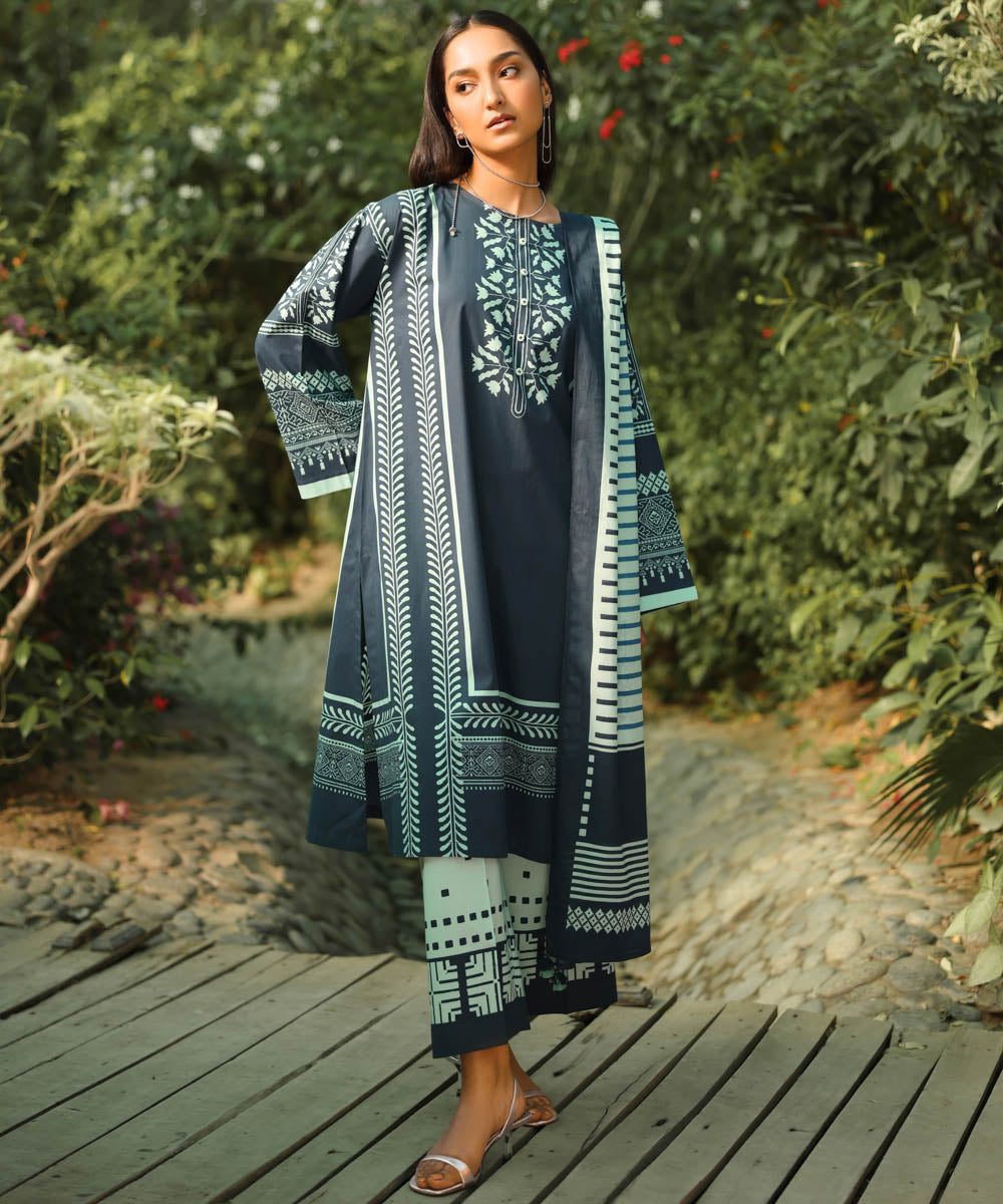 Textured Voile Green Printed Dupatta