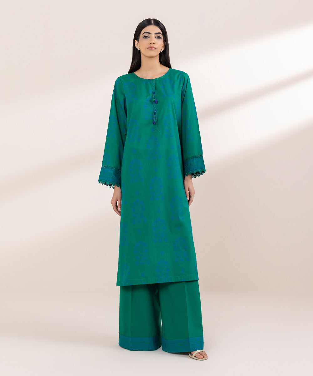 Women's RTW Lawn Green Printed A-Line Shirt