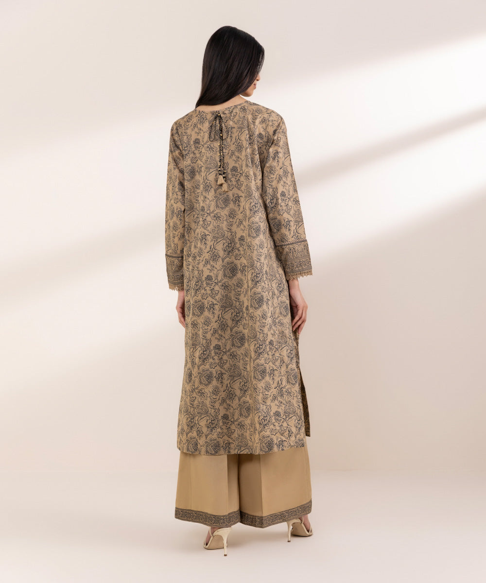 Women's RTW Lawn Beige Printed A-Line Shirt