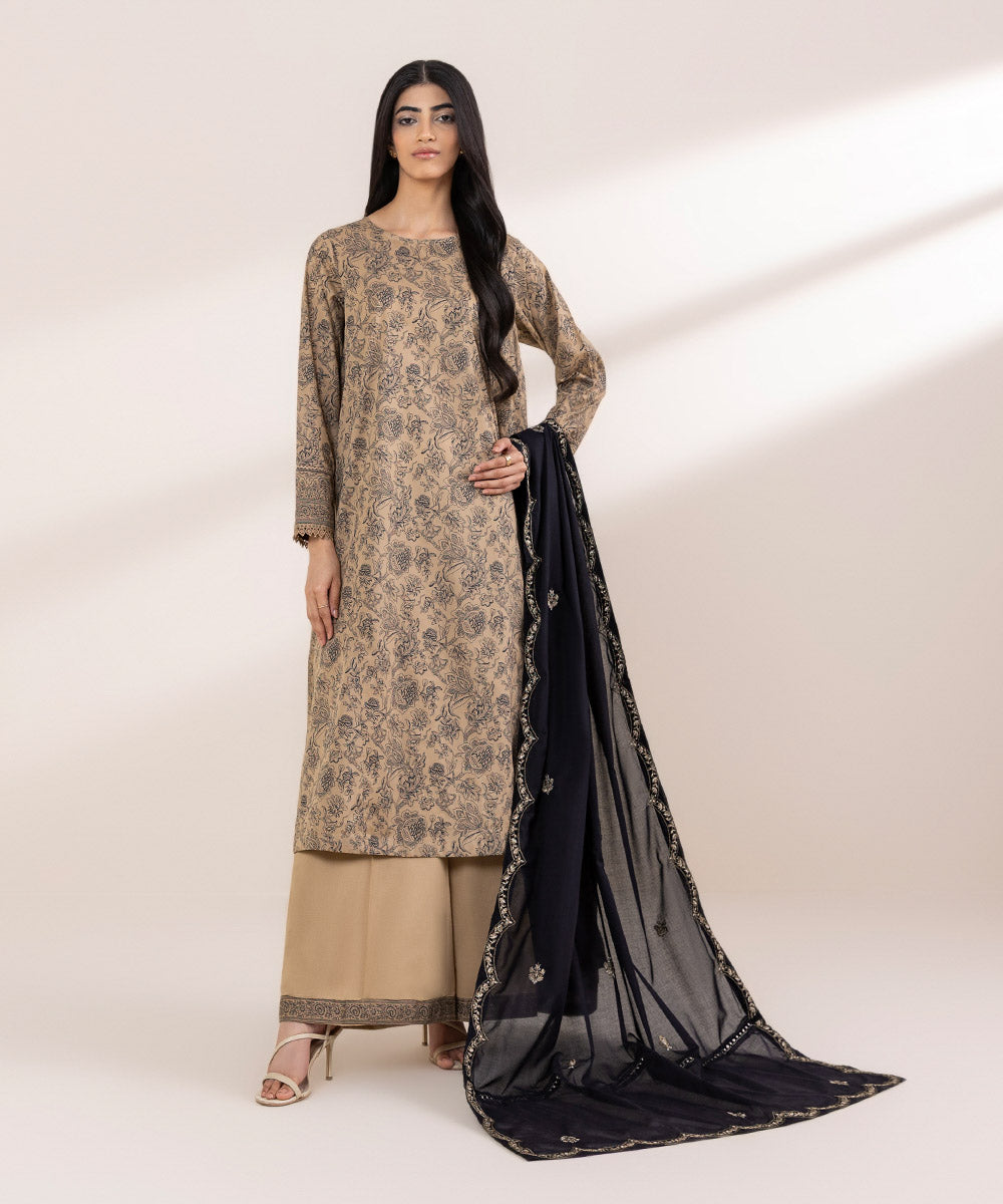 Women's RTW Lawn Beige Printed A-Line Shirt