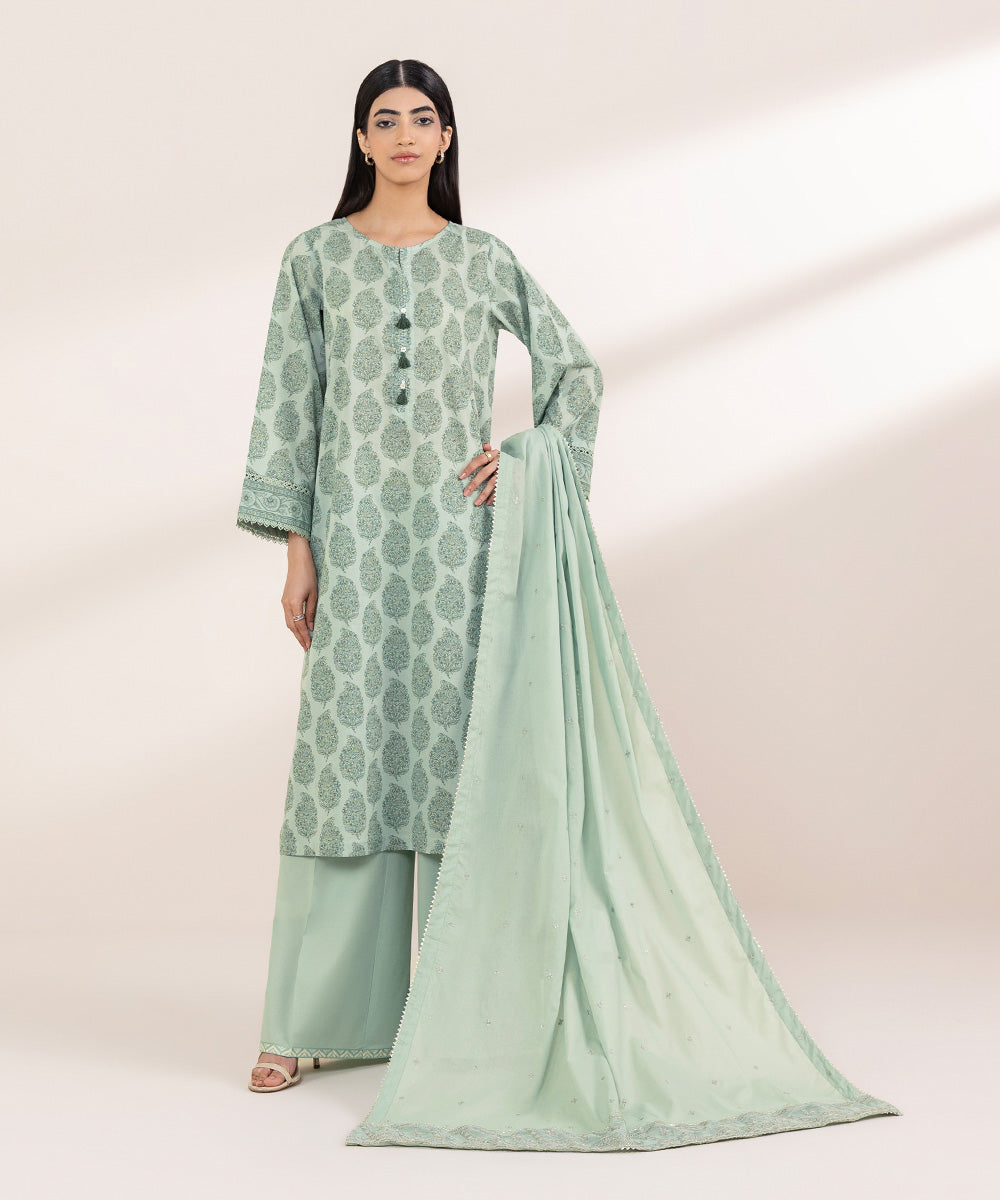 Fine Voile Green Embroidered Dupatta