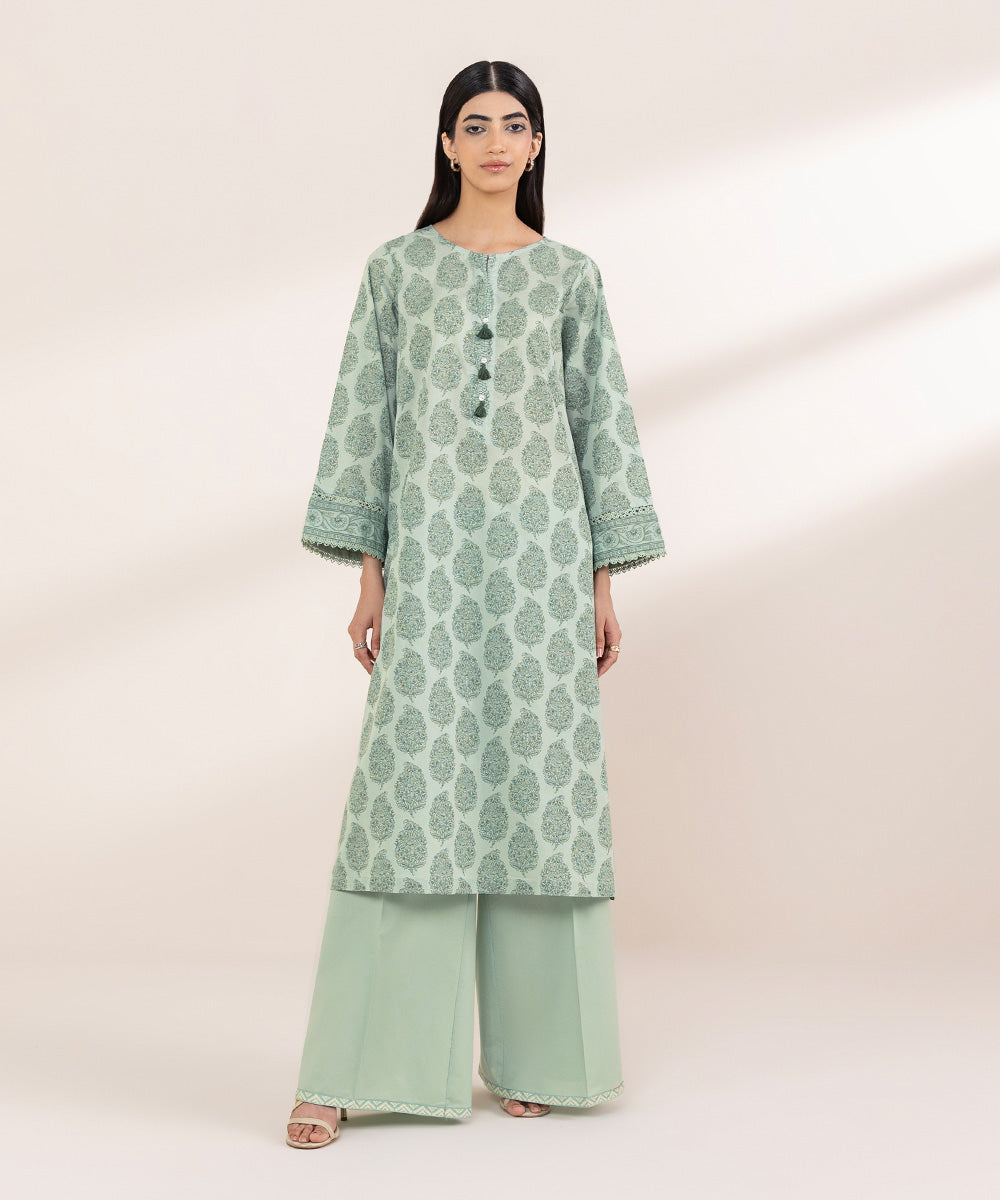 Women's RTW Lawn Green Printed A-Line Shirt
