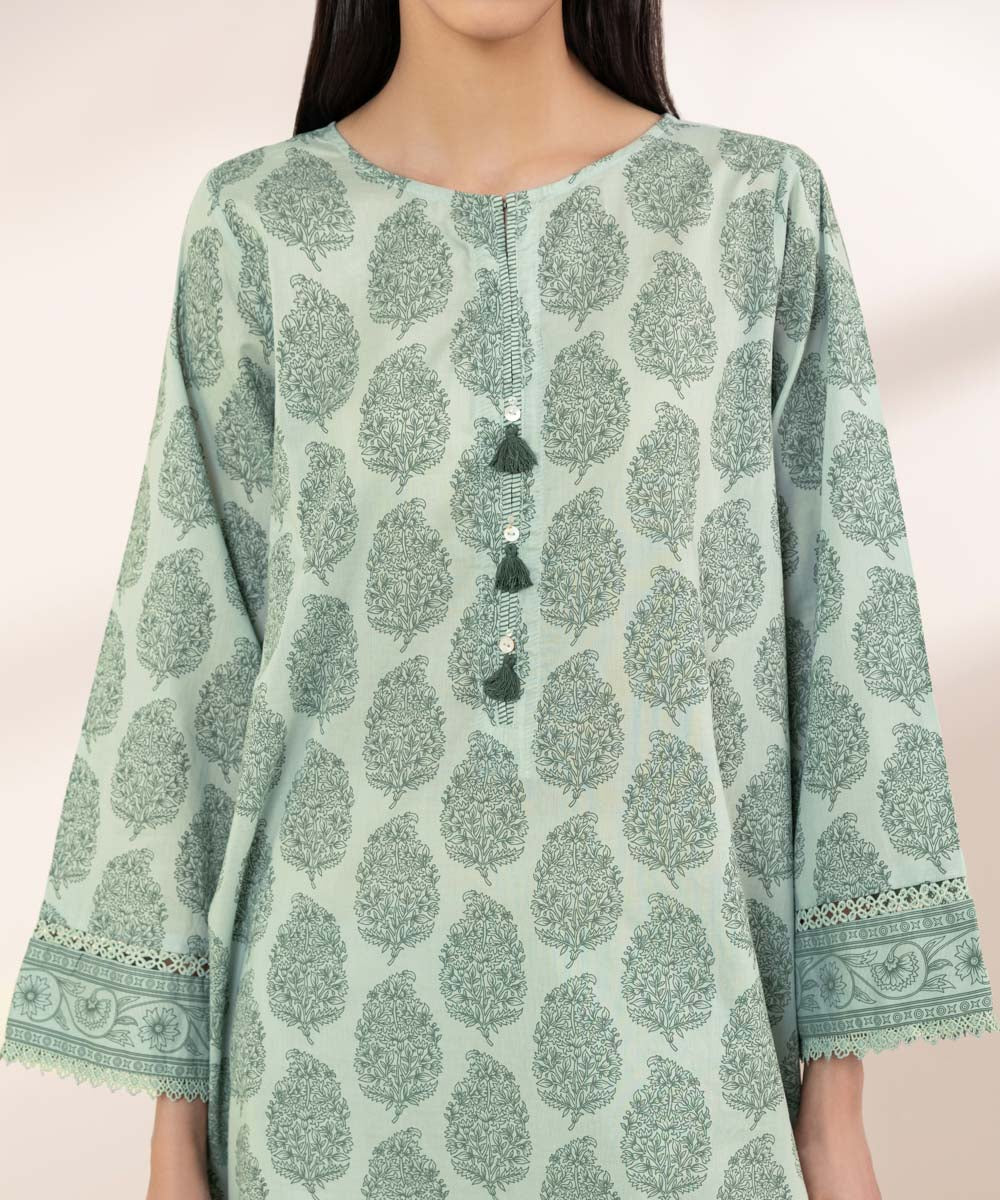 Women's RTW Lawn Green Printed A-Line Shirt