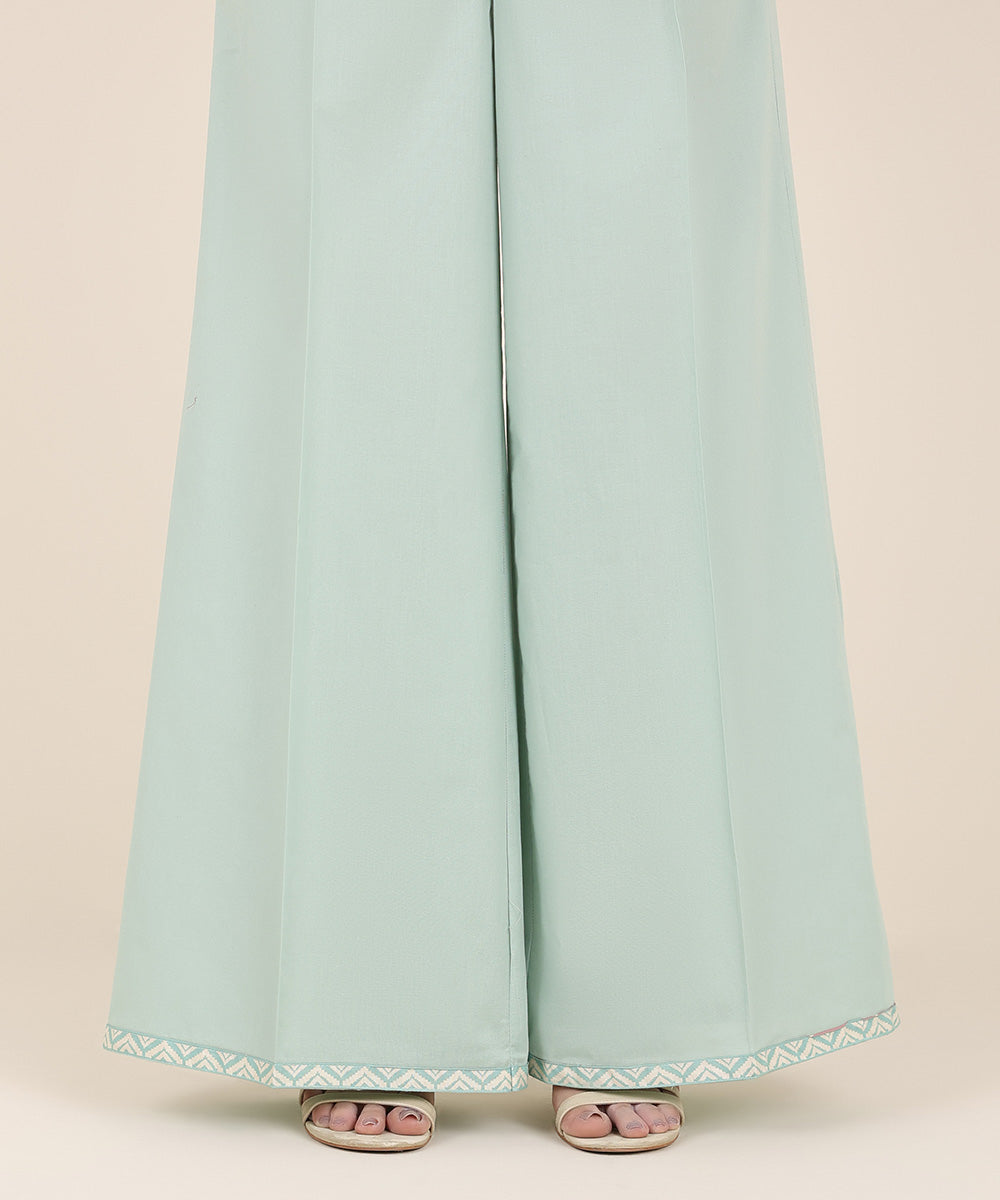 Women's RTW Cambric Blue Solid Flared Pants