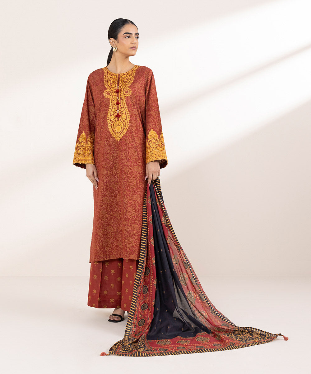 Lawn Maroon Printed Dupatta