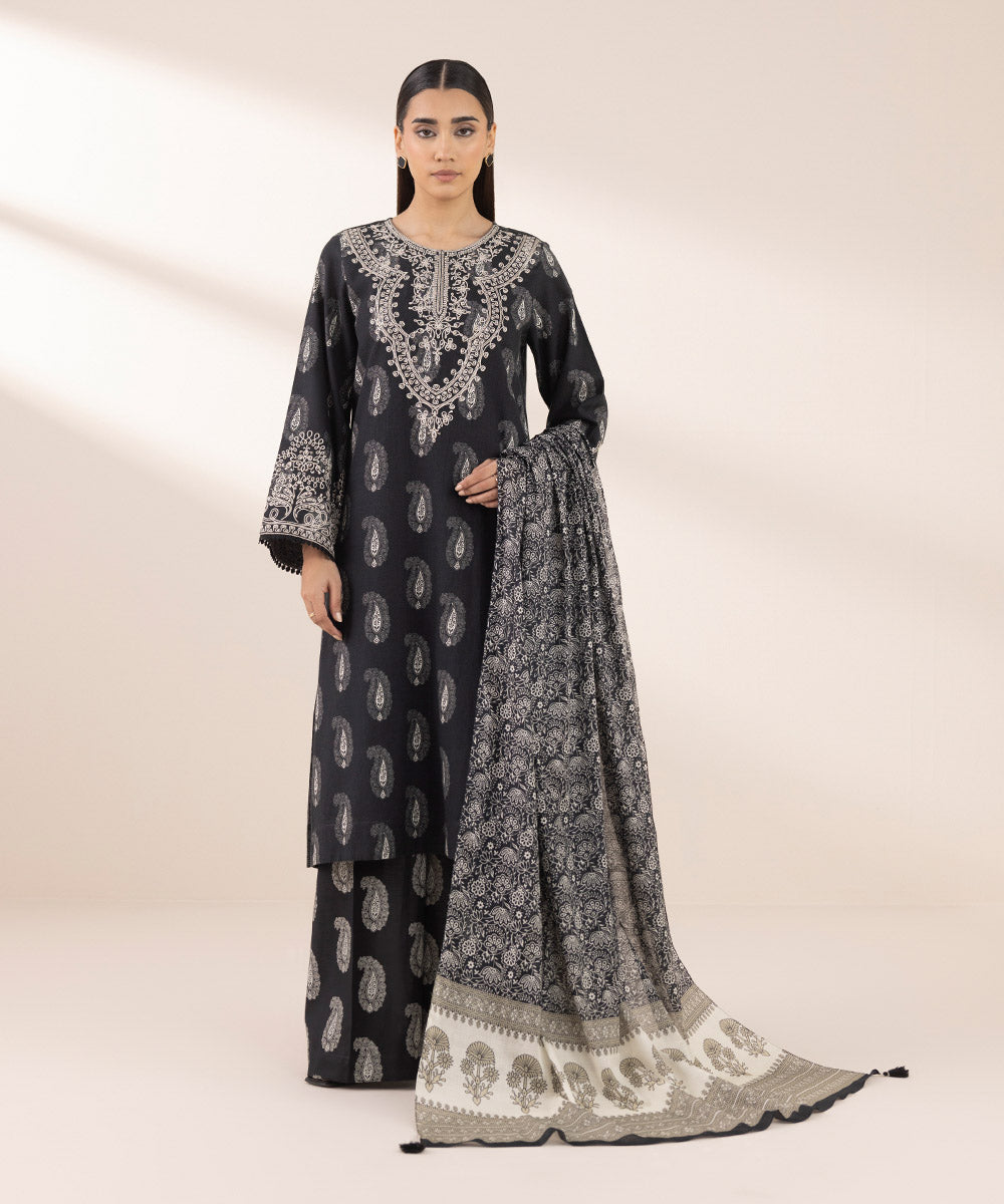 Textured Lawn Black Printed Dupatta