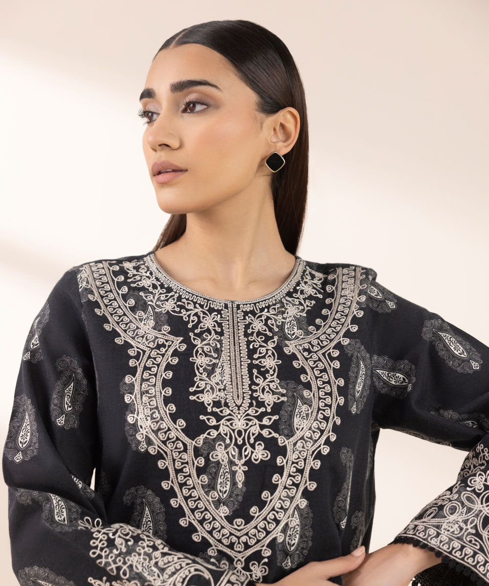 Women's Pret Textured Lawn Black Embroidered A-Line Shirt