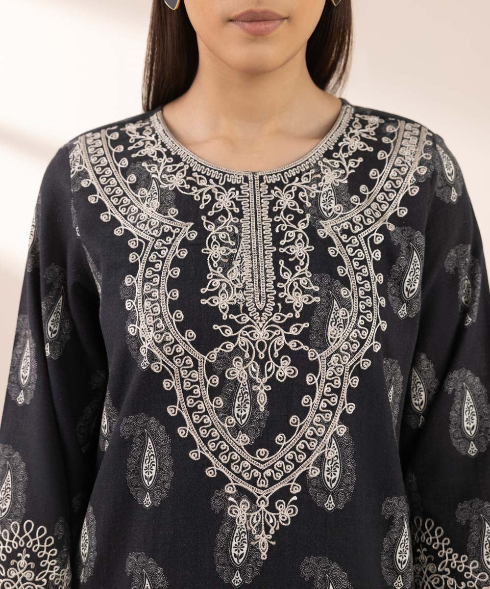 Women's Pret Textured Lawn Black Embroidered A-Line Shirt