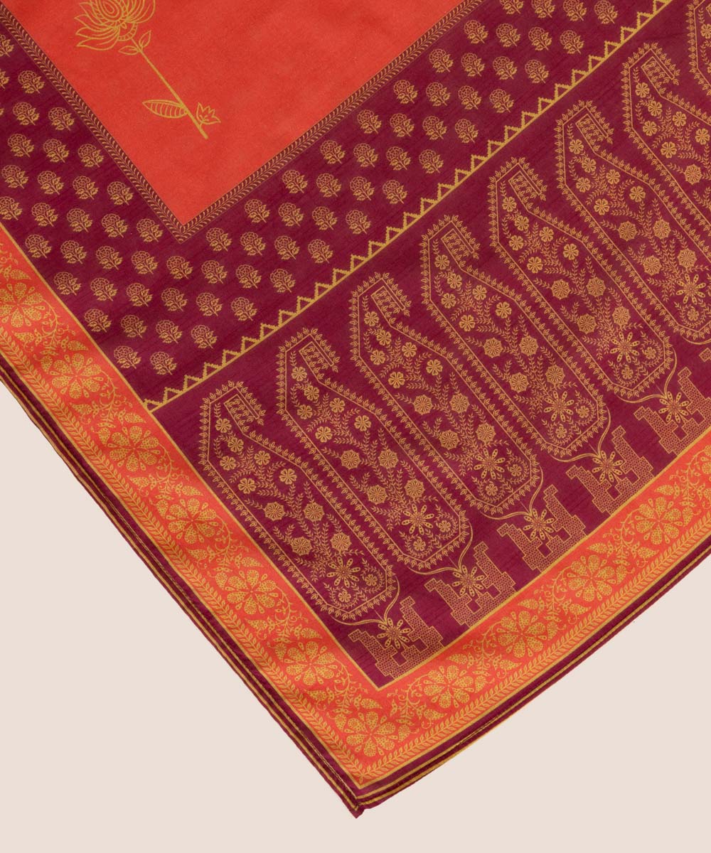 Textured Lawn Orange Printed Dupatta