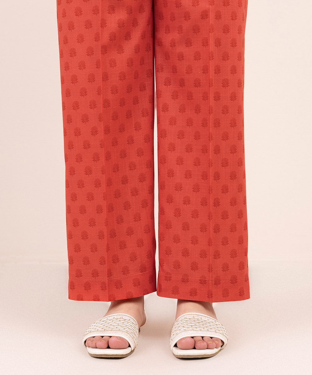 Women's Pret Cross Hatch Orange Printed Straight Pants