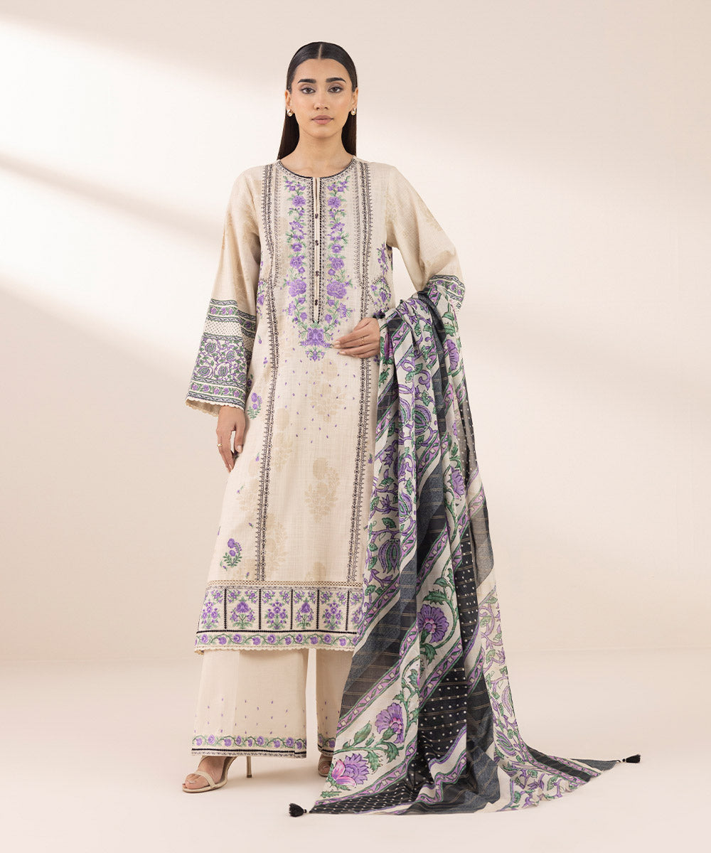 Zari Voile Beige Printed Dupatta