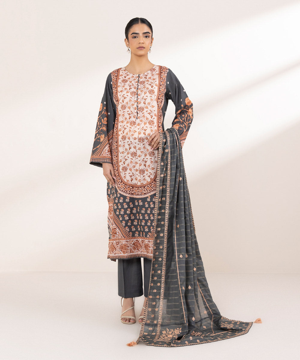 Zari Voile Grey Embroidered Dupatta