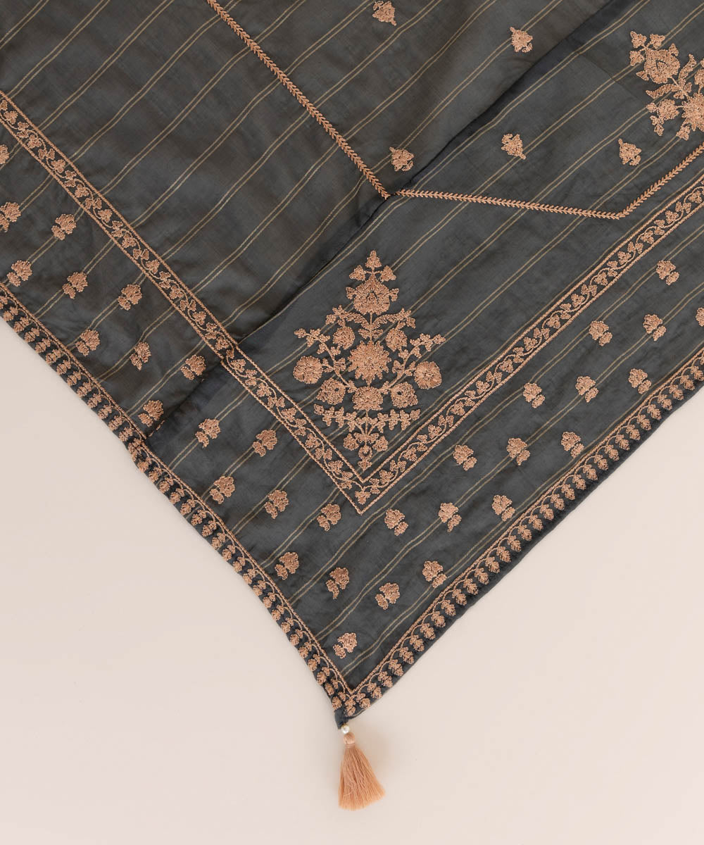 Zari Voile Grey Embroidered Dupatta