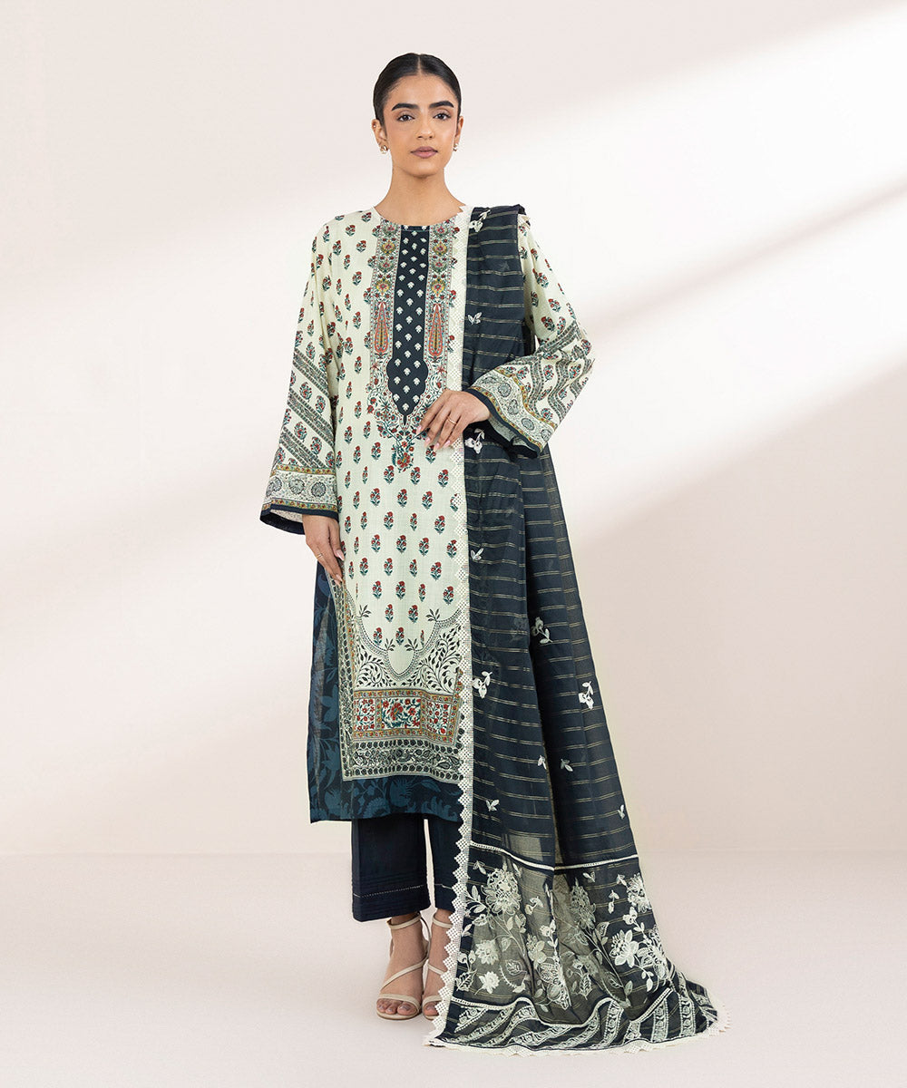 Zari Voile Blue Embroidered Dupatta