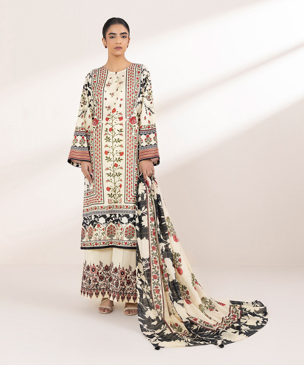 Zari Voile Beige Printed Dupatta