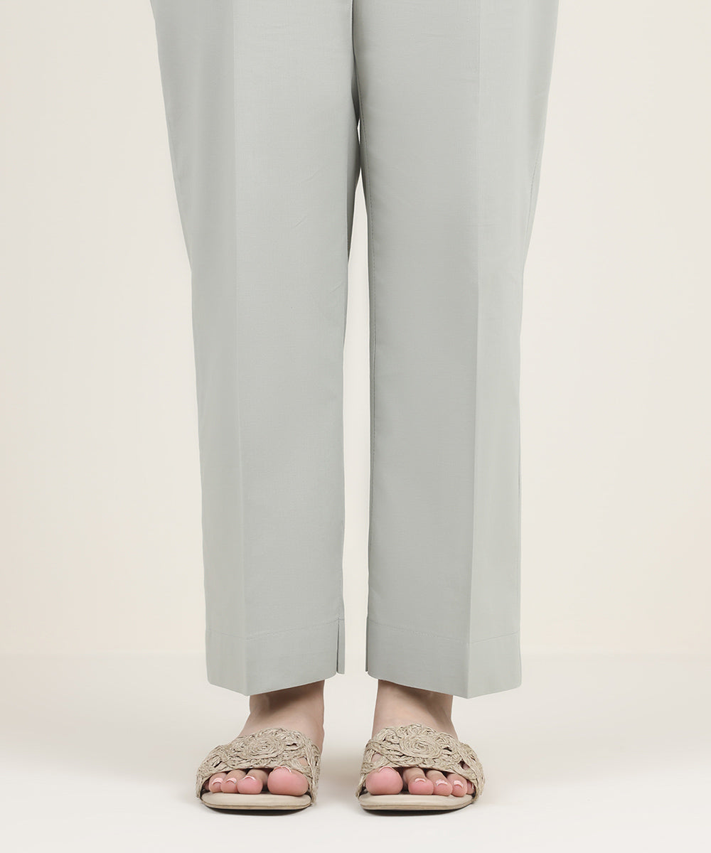 Women's RTW Cambric Grey Solid Straight Pants