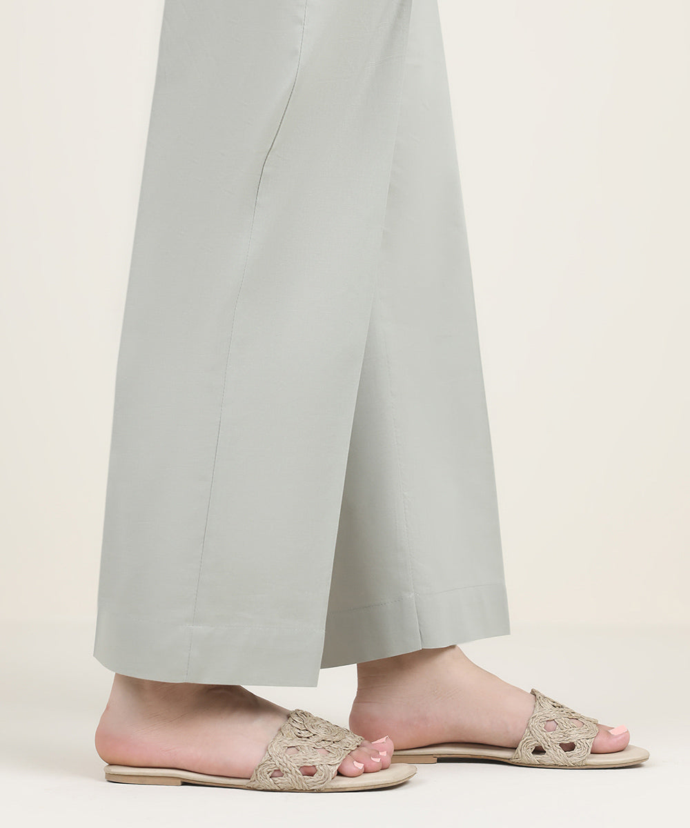 Women's RTW Cambric Grey Solid Straight Pants