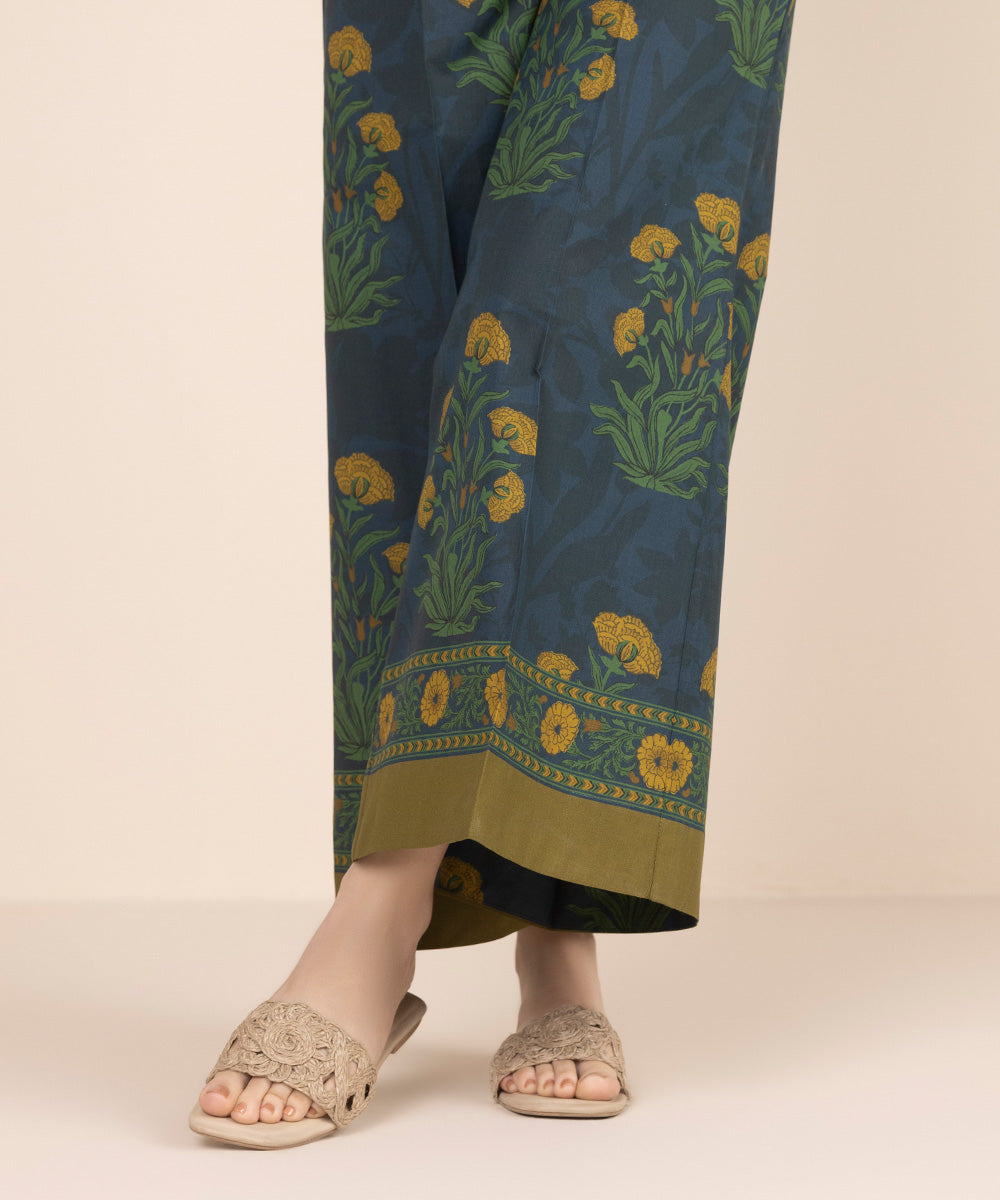 Women's RTW Cambric Blue Printed Flared Pants