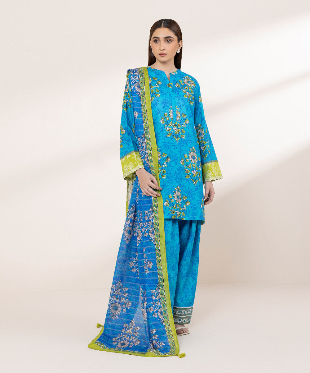 Zari Voile Blue Printed Dupatta