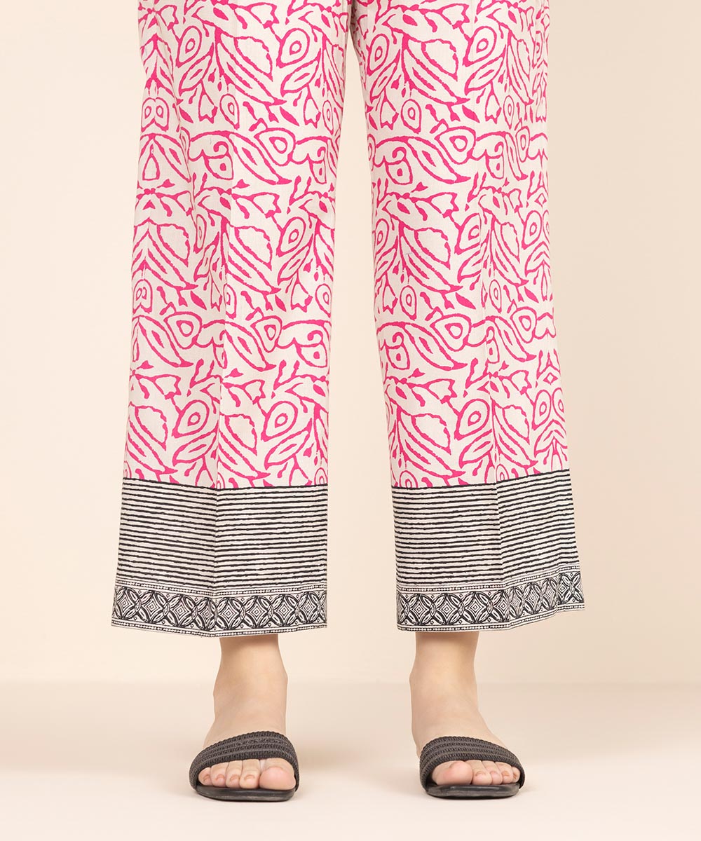 Women's RTW Cambric Pink Printed Straight Pants