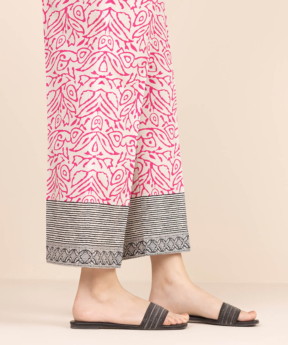 Women's RTW Cambric Pink Printed Straight Pants