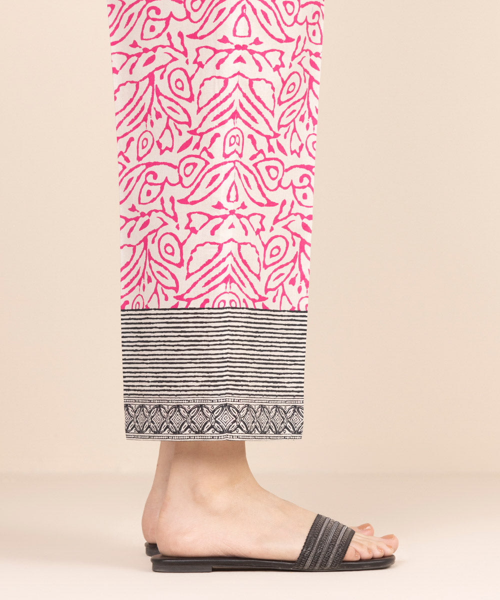 Women's RTW Cambric Pink Printed Straight Pants