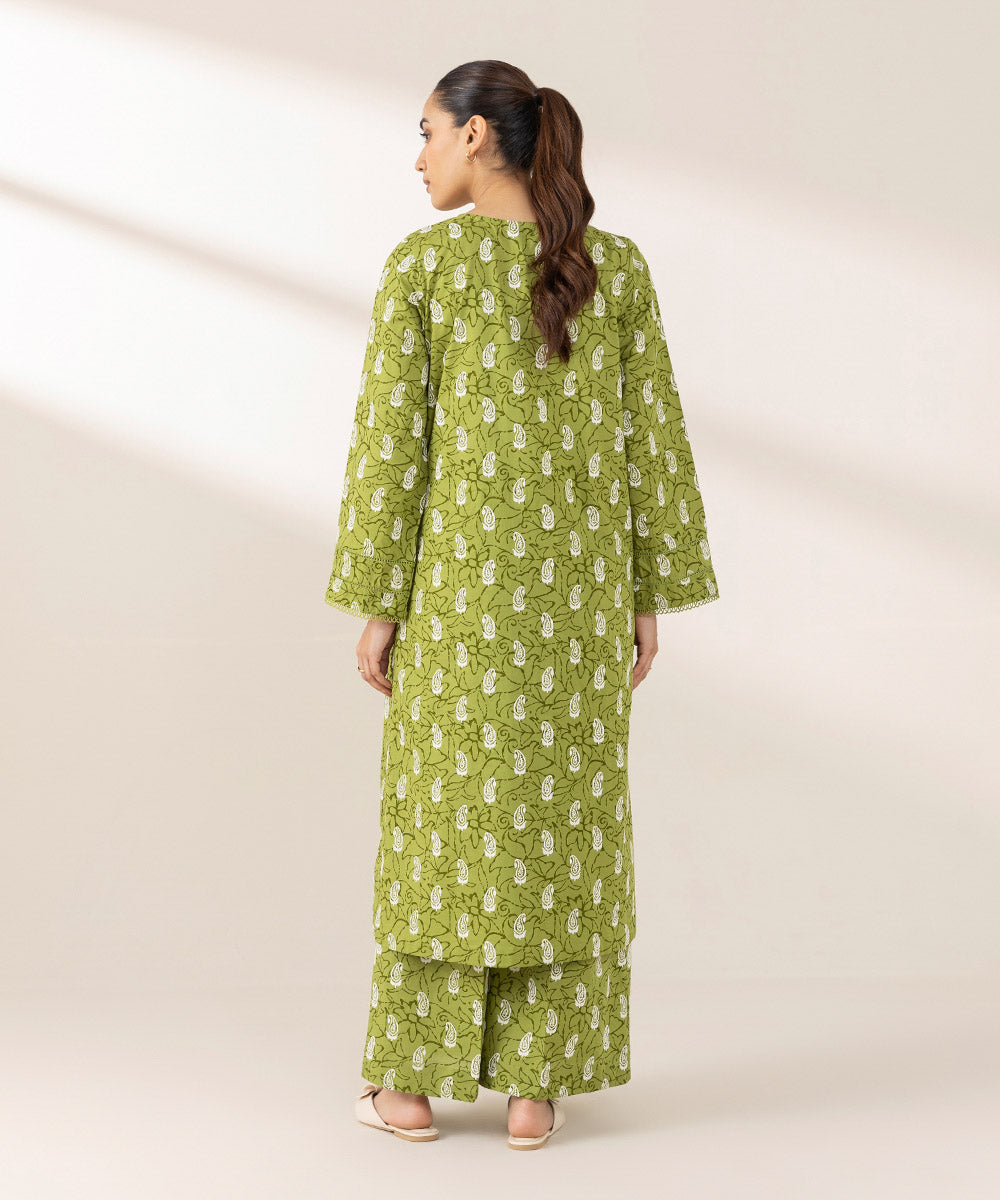 Women's Pret Cambric Printed Green A-Line Shirt