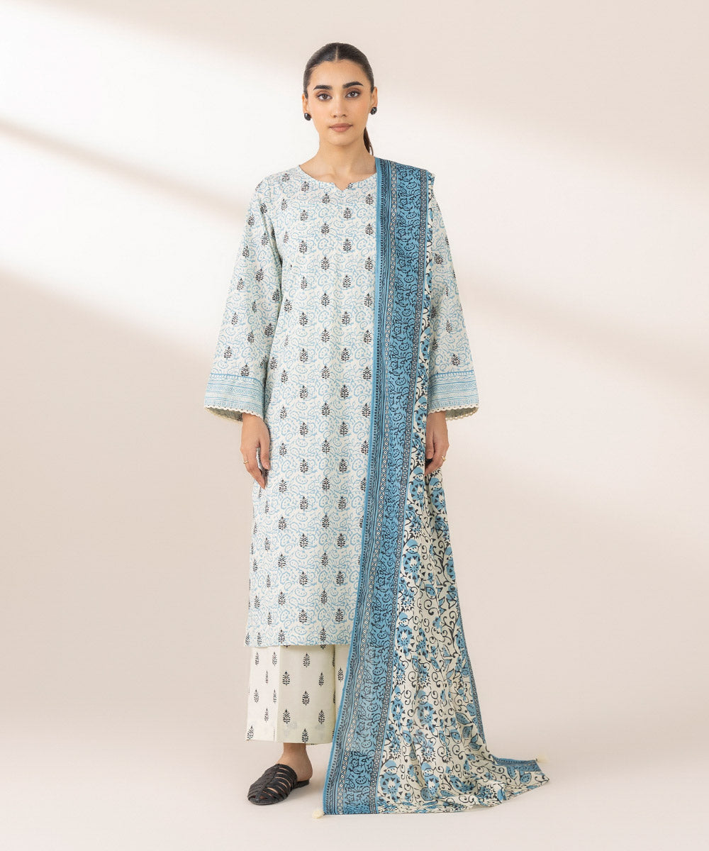 Fine Voile Blue Printed Dupatta