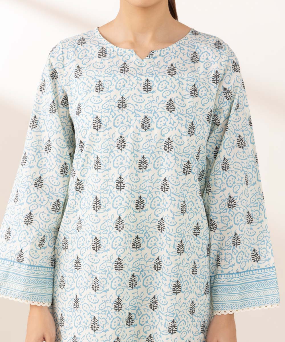 Women's Pret Cambric Printed Blue A-Line Shirt