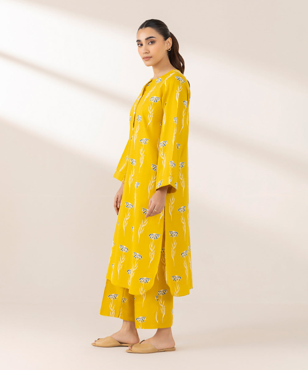 Women's Pret Cambric Printed Yellow Straight Shirt