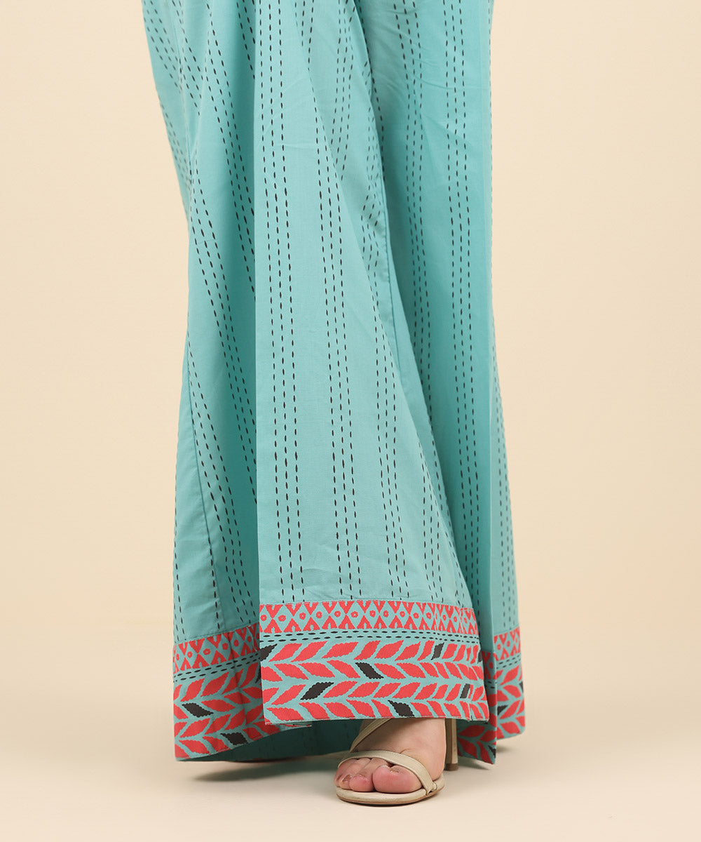 Women's Pret Cambric Green Printed Flared Pants