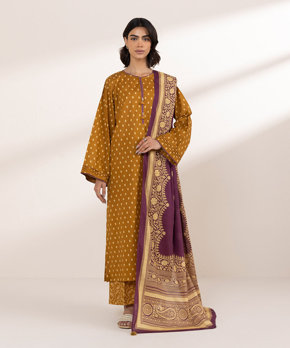 Textured Voile Purple Printed Dupatta
