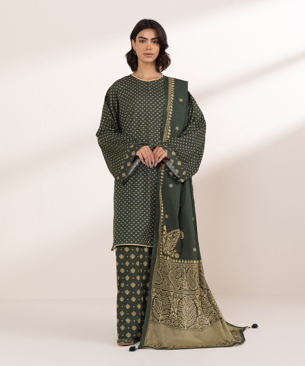 Textured Voile Green Printed Dupatta