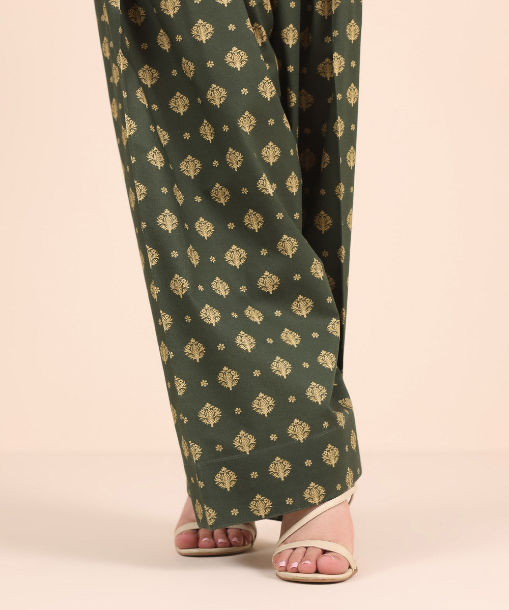 Women's RTW Cambric Green Printed Shalwar