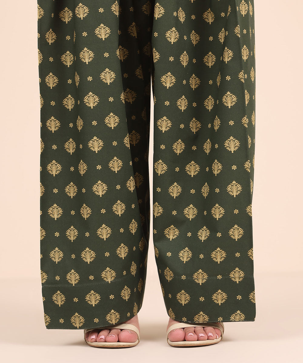 Women's RTW Cambric Green Printed Shalwar