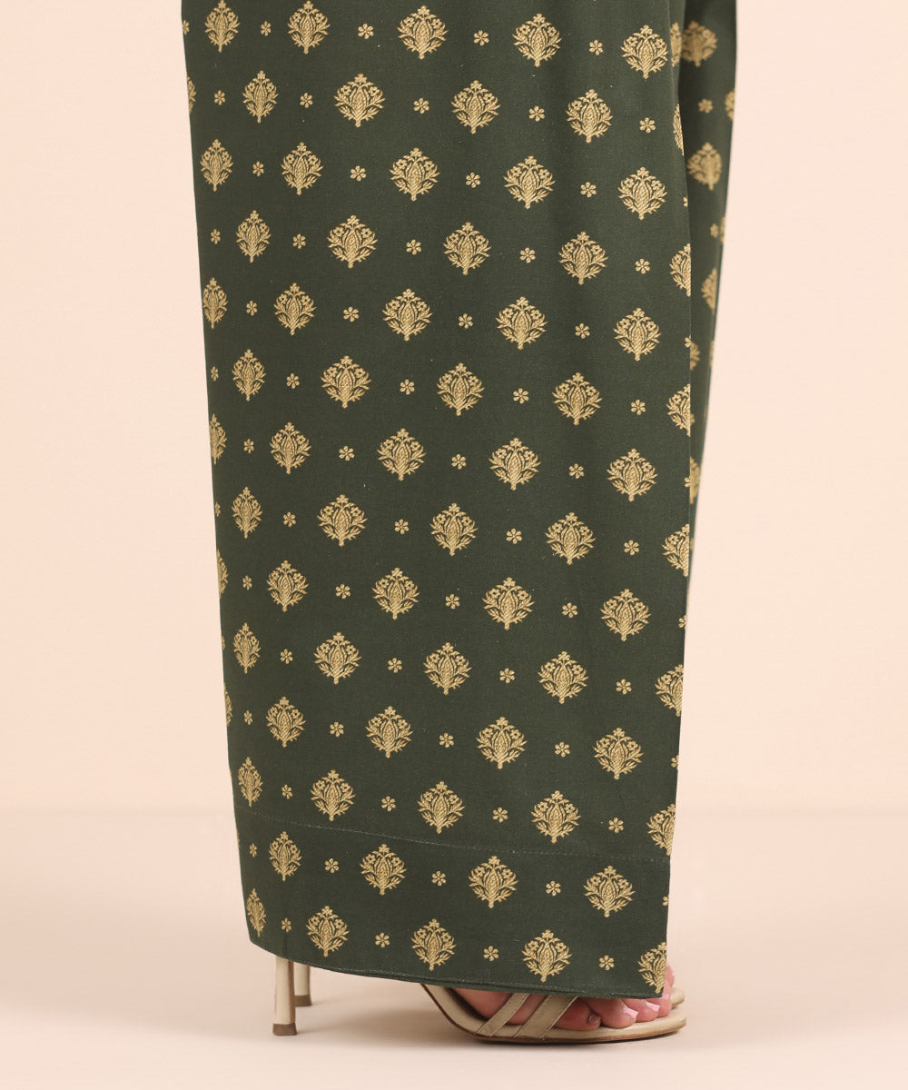 Women's RTW Cambric Green Printed Shalwar