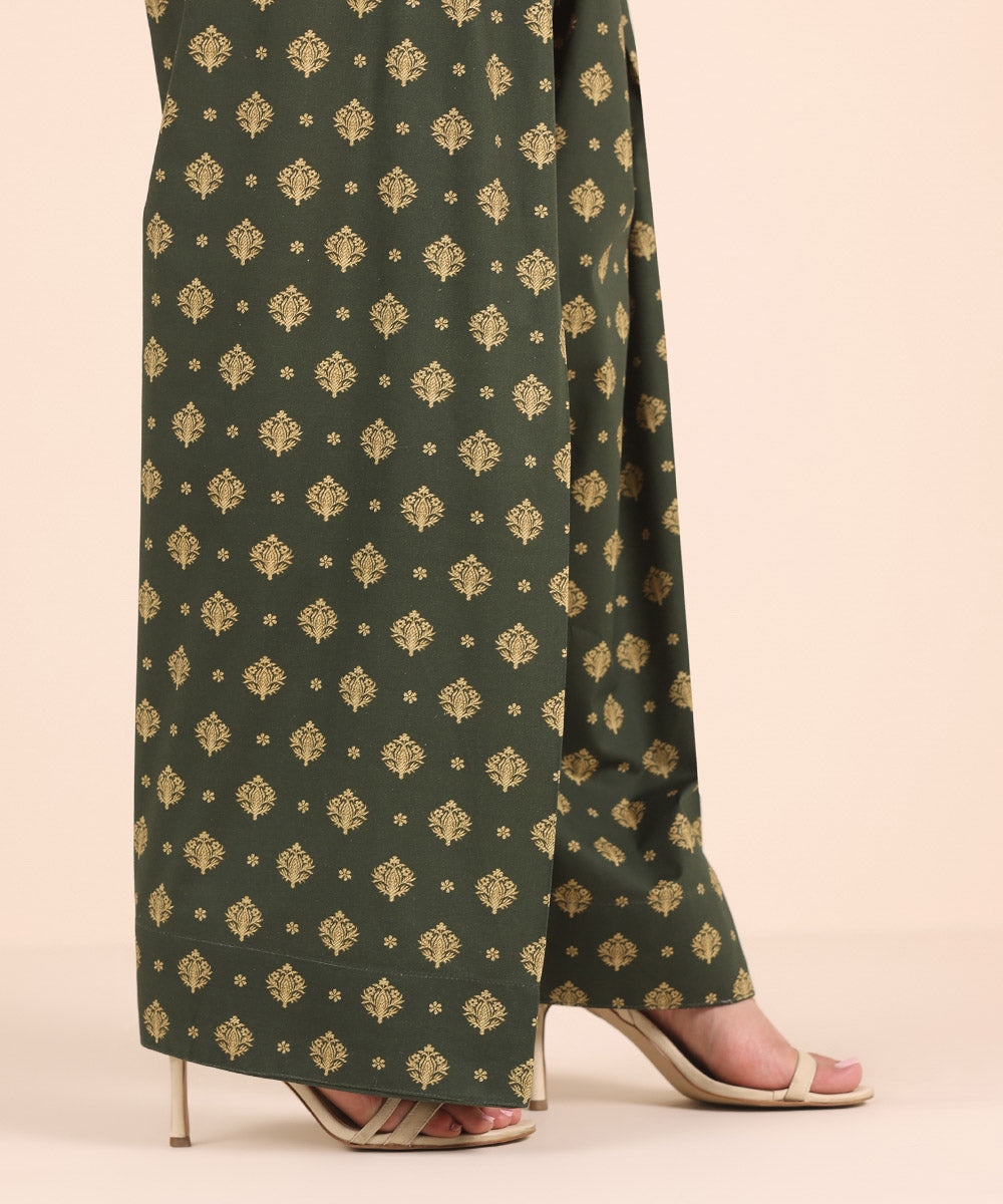 Women's RTW Cambric Green Printed Shalwar
