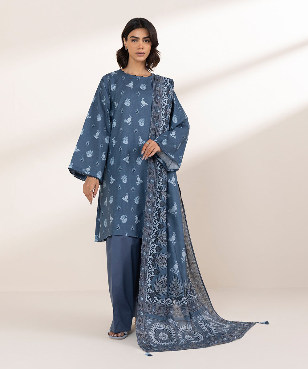 Textured Voile Blue Printed Dupatta