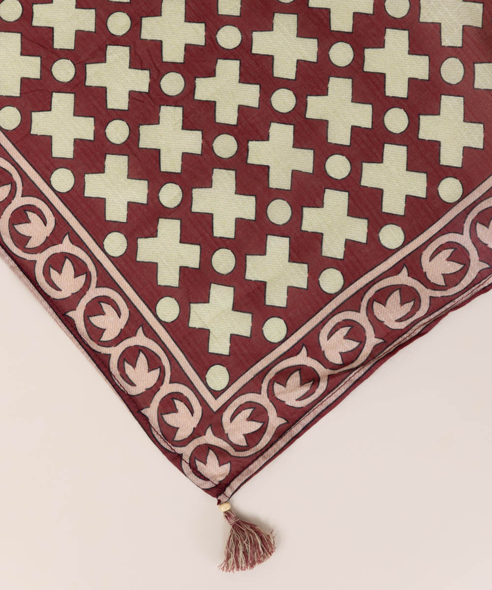 Textured Voile Red Printed Dupatta