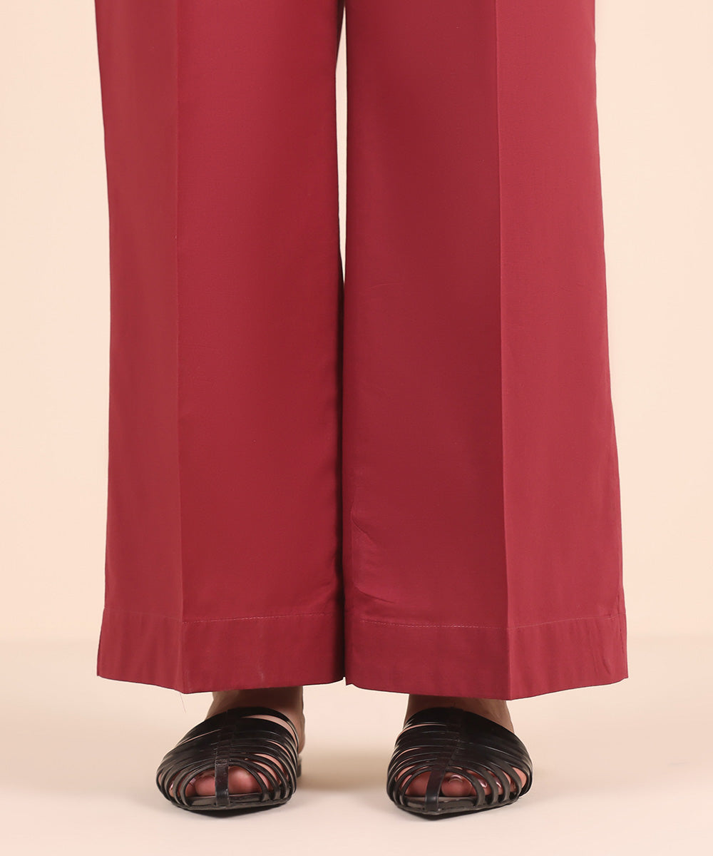 Women's RTW Cambric Red Solid Flared Pants