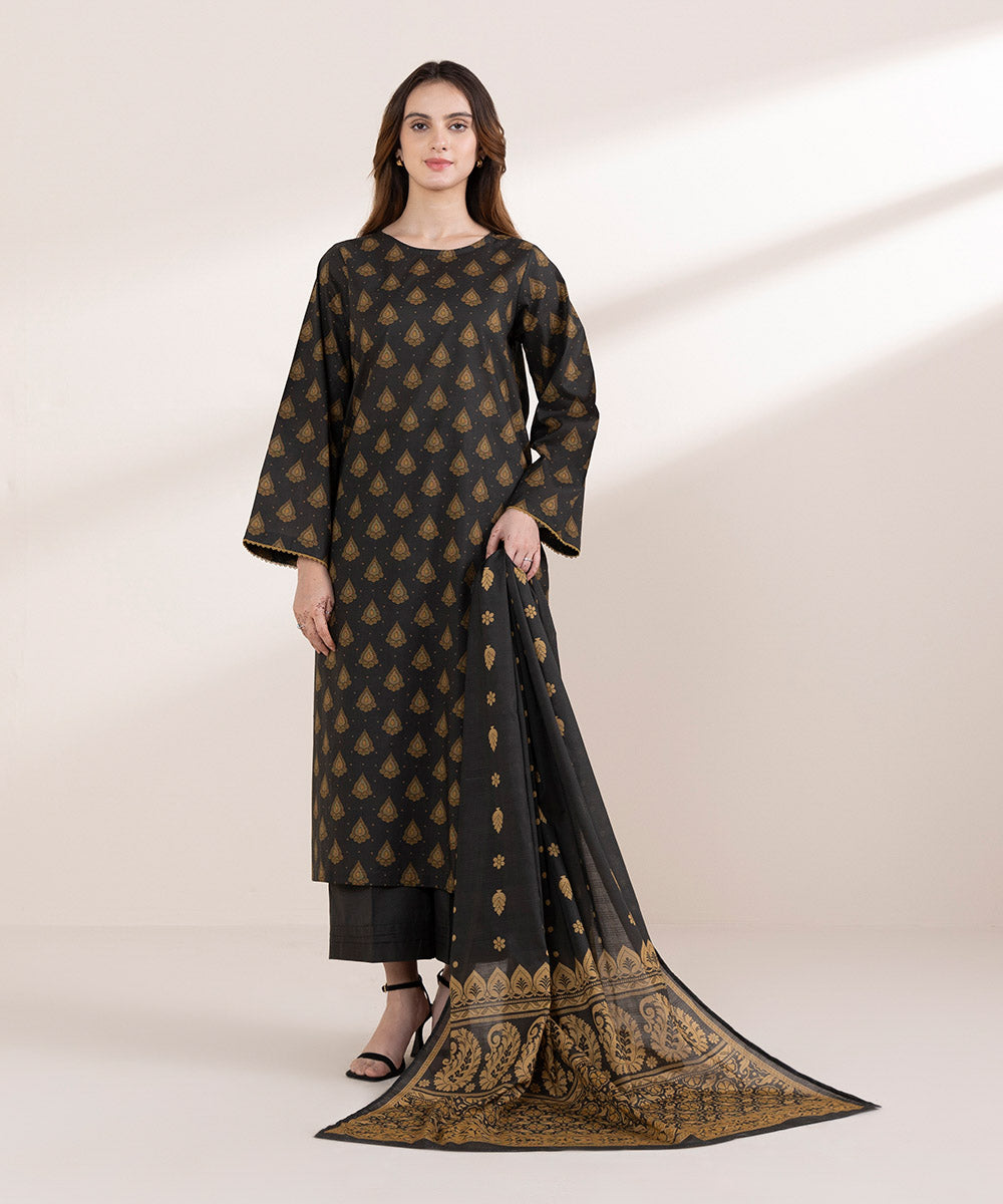 Textured Voile Brown Printed Dupatta