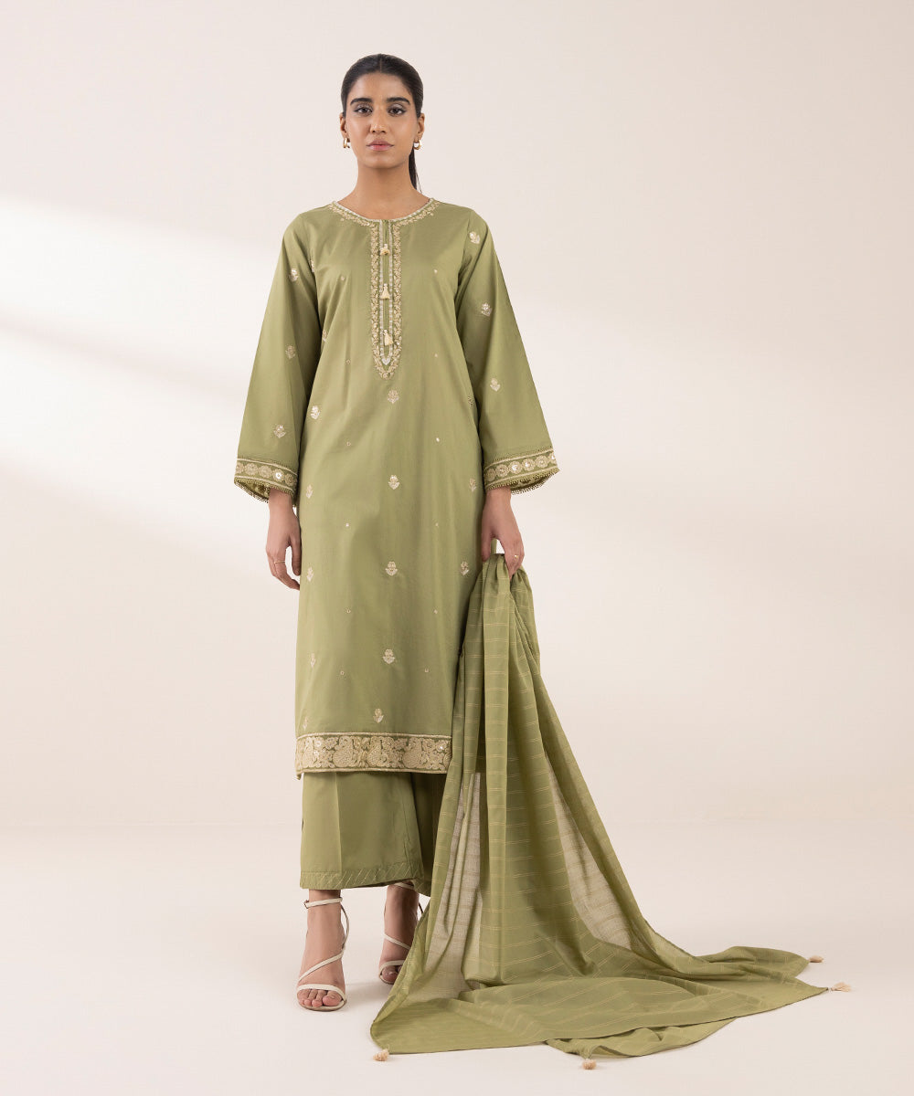 Zari Voile Green Solid Dupatta