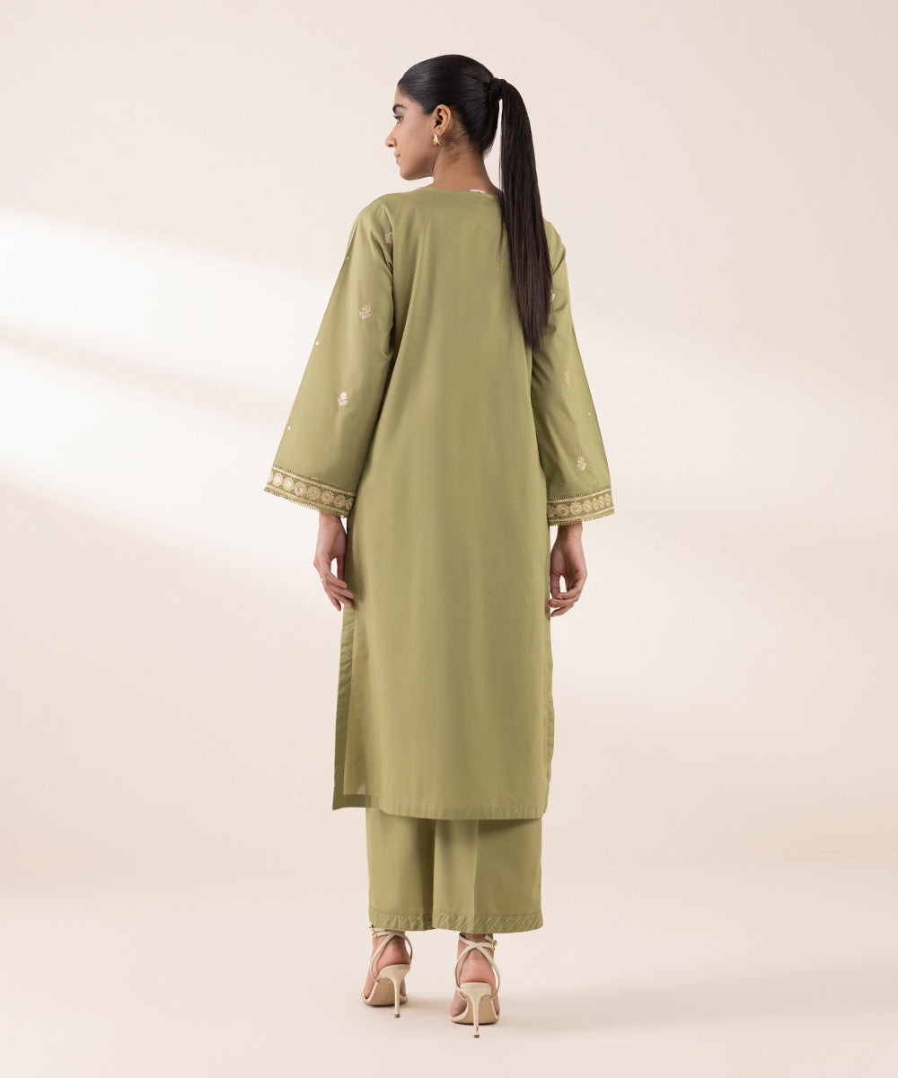 Women's RTW Lawn Green Embroidered A-Line Shirt