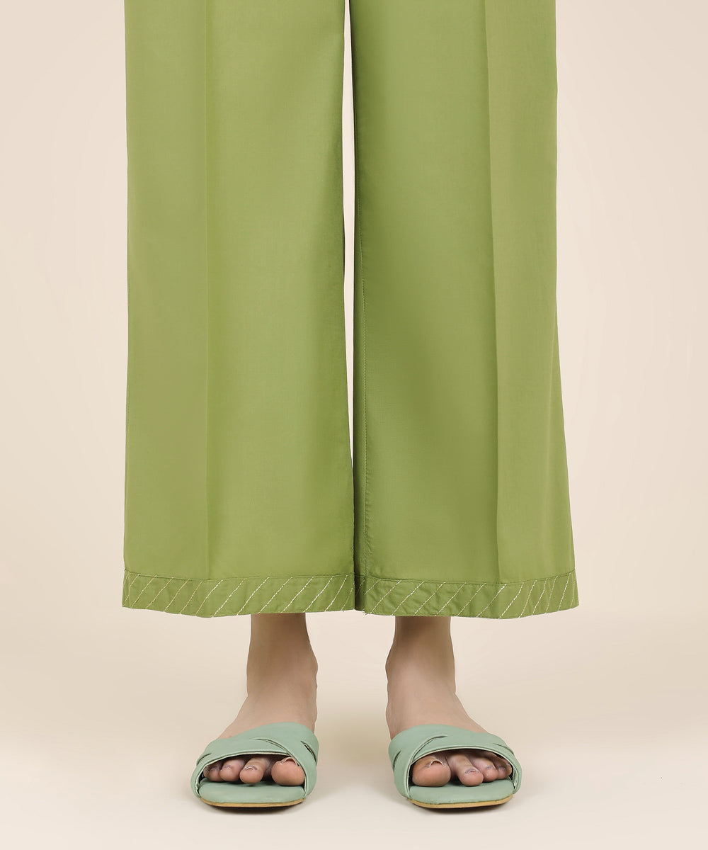Women's RTW Cambric Green Solid Culottes