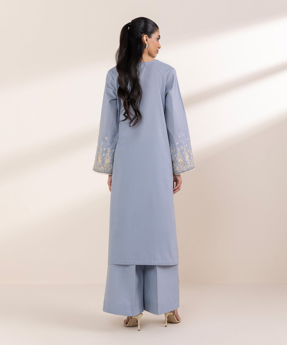Women's RTW Lawn Blue Embroidered A-Line Shirt